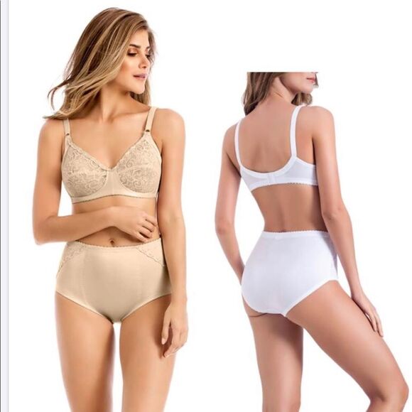 Laura Colombian Lingerie Wireless Bra 34B Beige High Coverage Lace Sheer Comfy - Picture 4 of 5